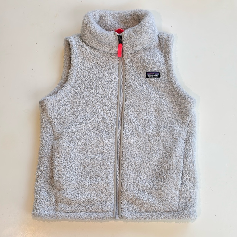 Patagonia Girls Los Gatos Vest Light Grey HotPink Zipper Sz L 12